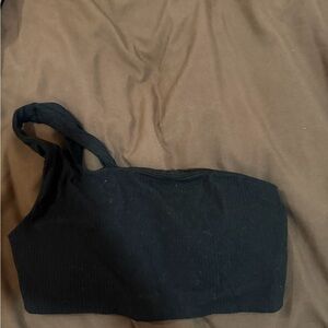 Black One-Shoulder ribbed bra